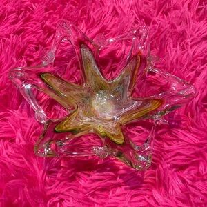 Vintage Murano Glass Stretched Rainbow Star Fish Candy Bowl 1998